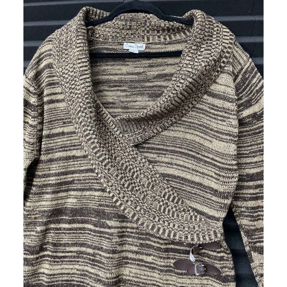 Caren Sport Knit Blouse Top Size 3XL Long Sleeve Long Brown Striped V-Neck - Picture 3 of 14